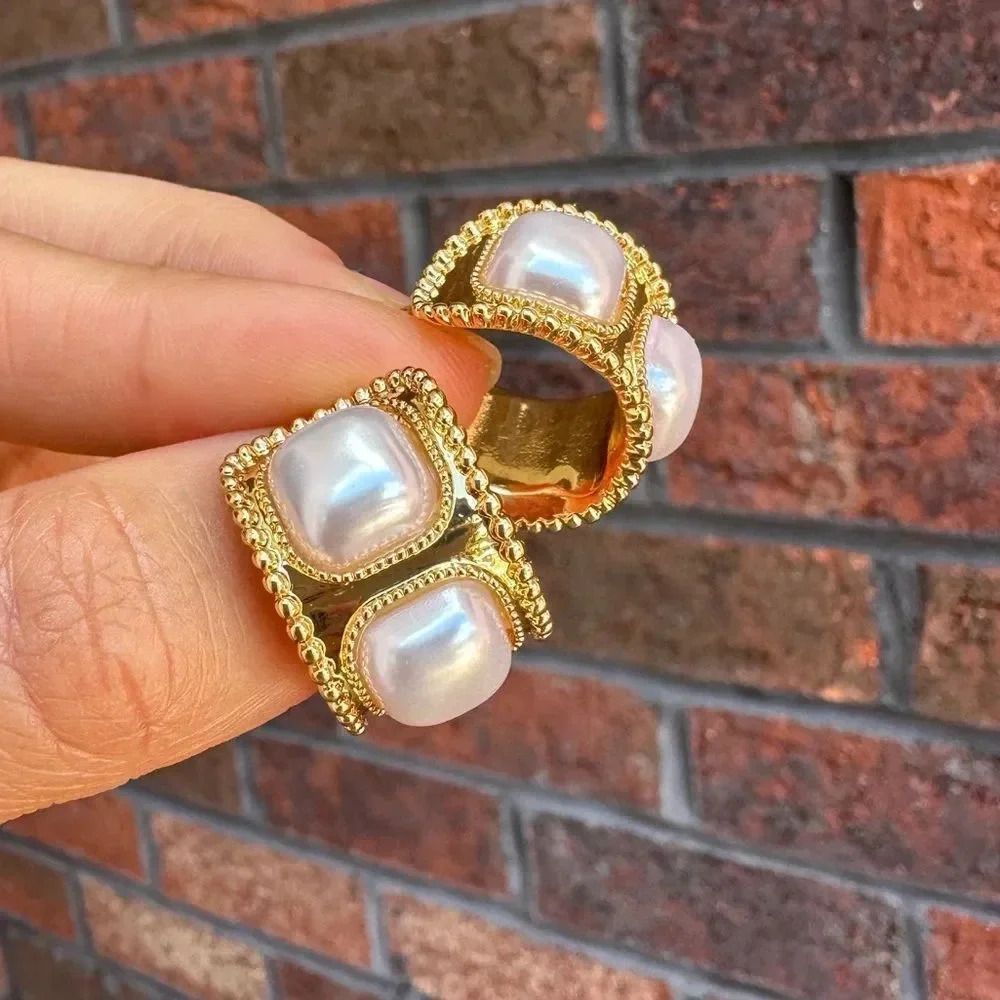 Vintage Gold Pearl Hoop Earrings - Picture 13 of 14